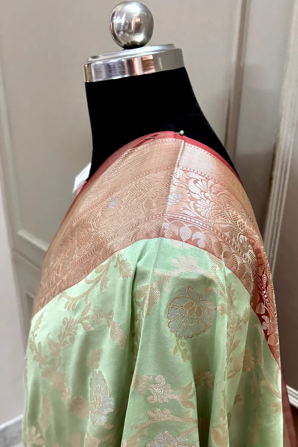 Light Pista and Red Zari Banarasi Silk Saree