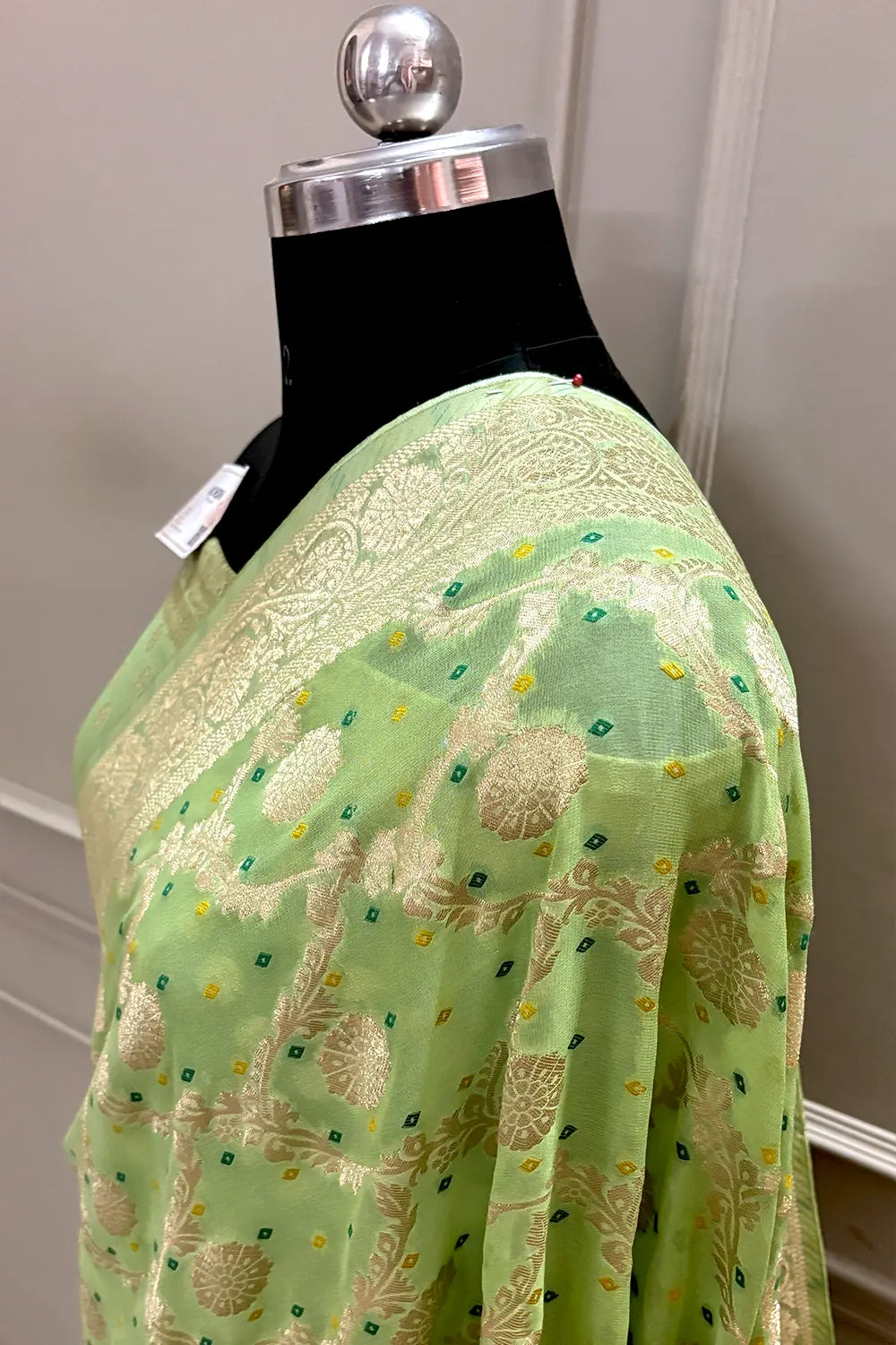 Pista Bandhej Georgette Silk Banarasi Saree