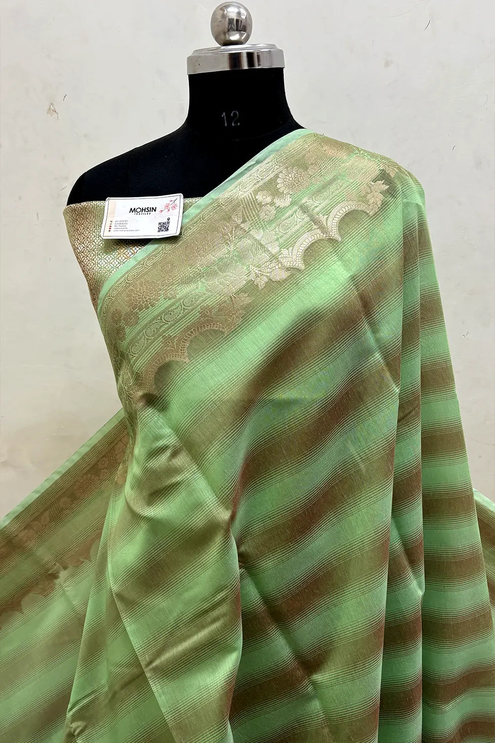 Pista Plain Chanderi Silk Banarasi Saree