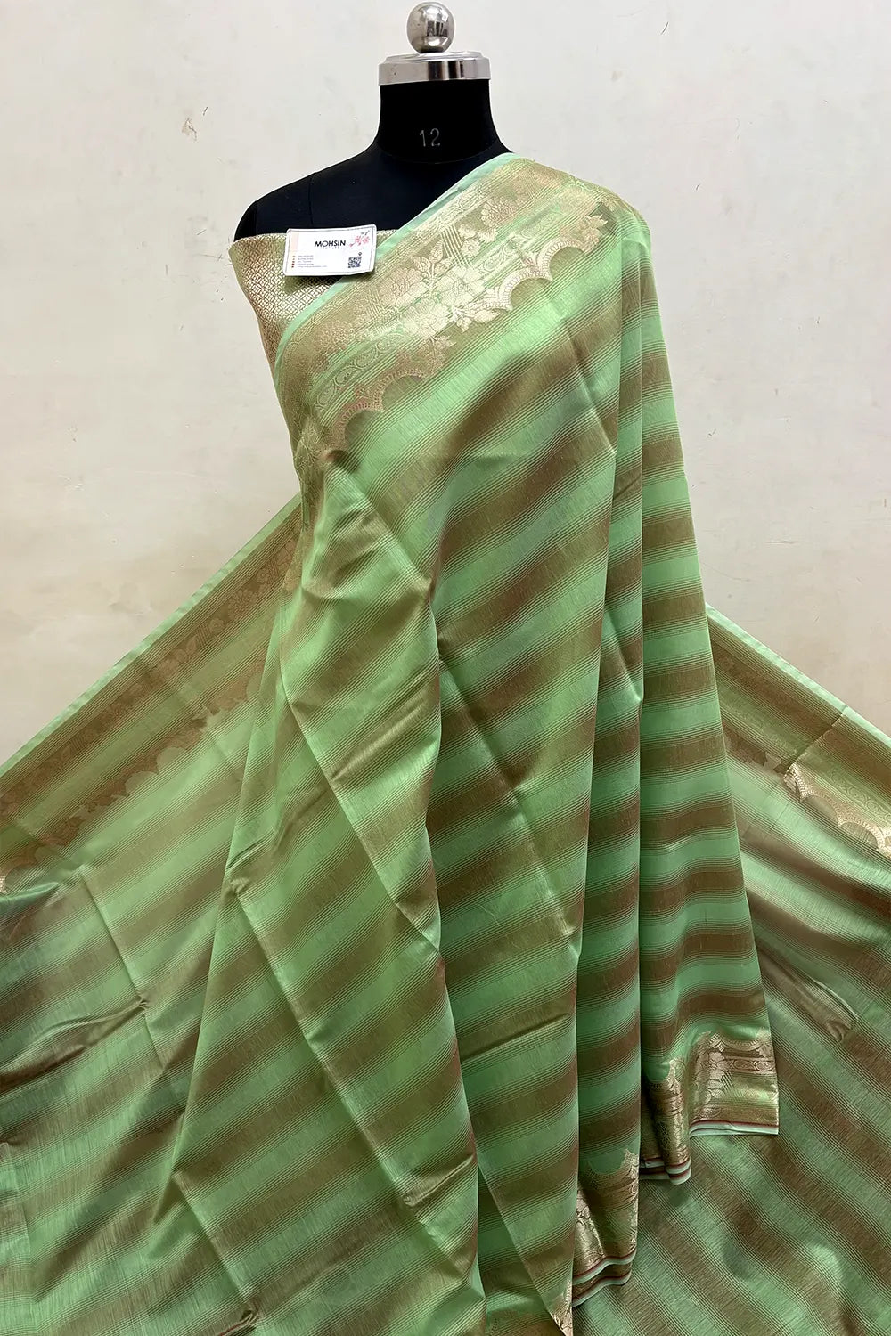 Pista Plain Chanderi Silk Banarasi Saree