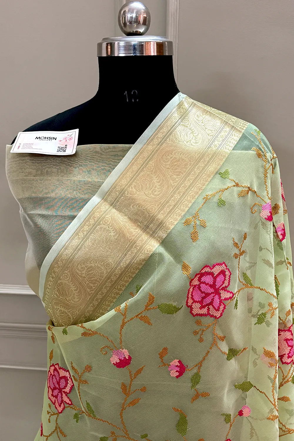 Pista Embroidery Net Banarasi Saree