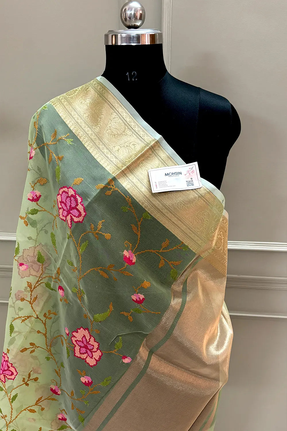 Pista Embroidery Net Banarasi Saree
