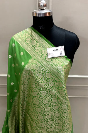 Pista Ghonga Buti Katan Silk Banarasi Saree