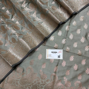 Pista Grey Godzilla Semi Katan Silk Banarasi Suit