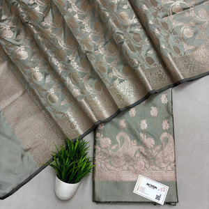 Pista Grey Godzilla Semi Katan Silk Banarasi Suit