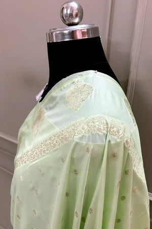 Pista Hukum Buti Katan Silk Banarasi Saree