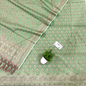 Pista Kacchi Carry Patta Cotton Silk Banarasi Suit