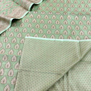 Pista Kacchi Carry Patta Cotton Silk Banarasi Suit
