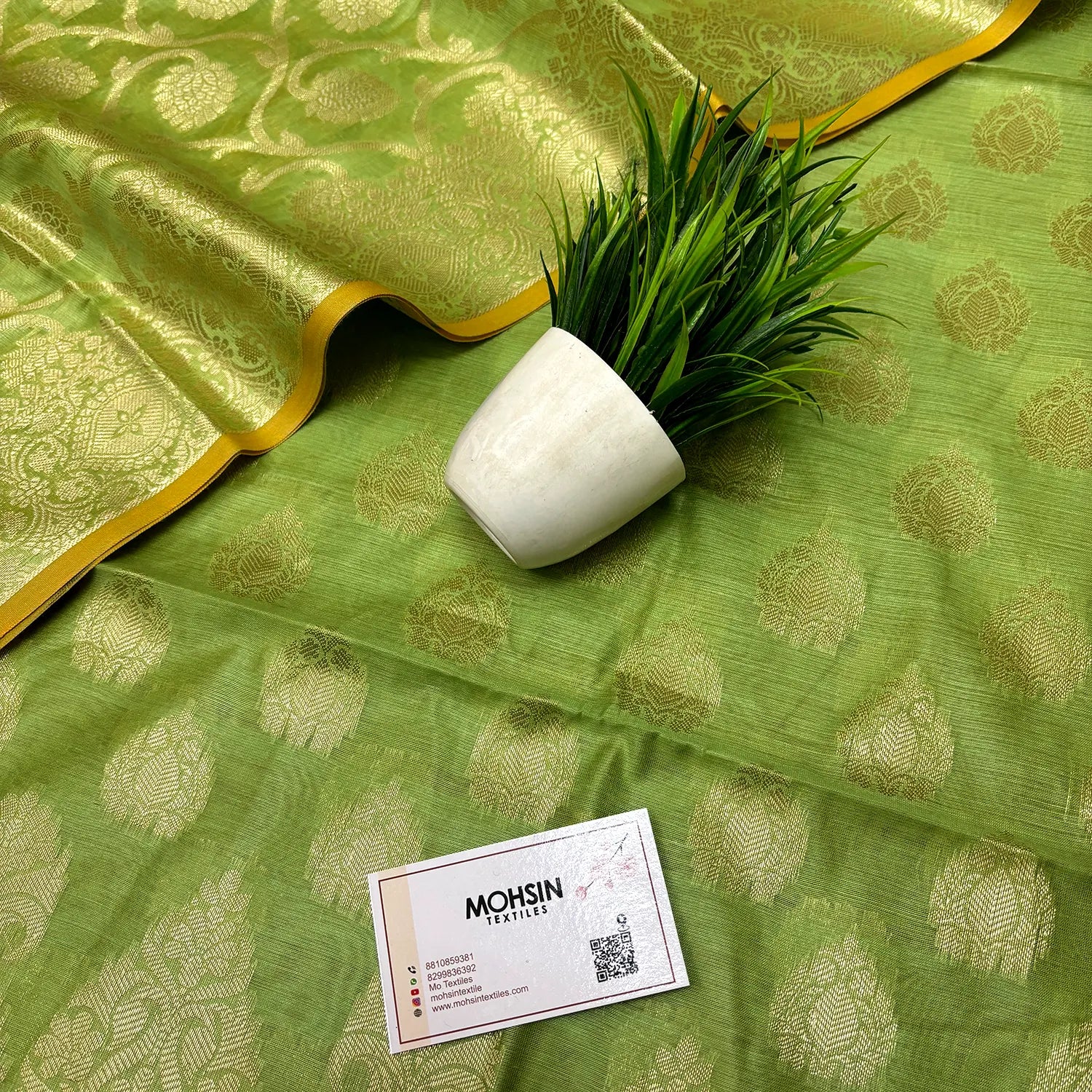 Pista Kalgha Buti Banarasi Silk Suit