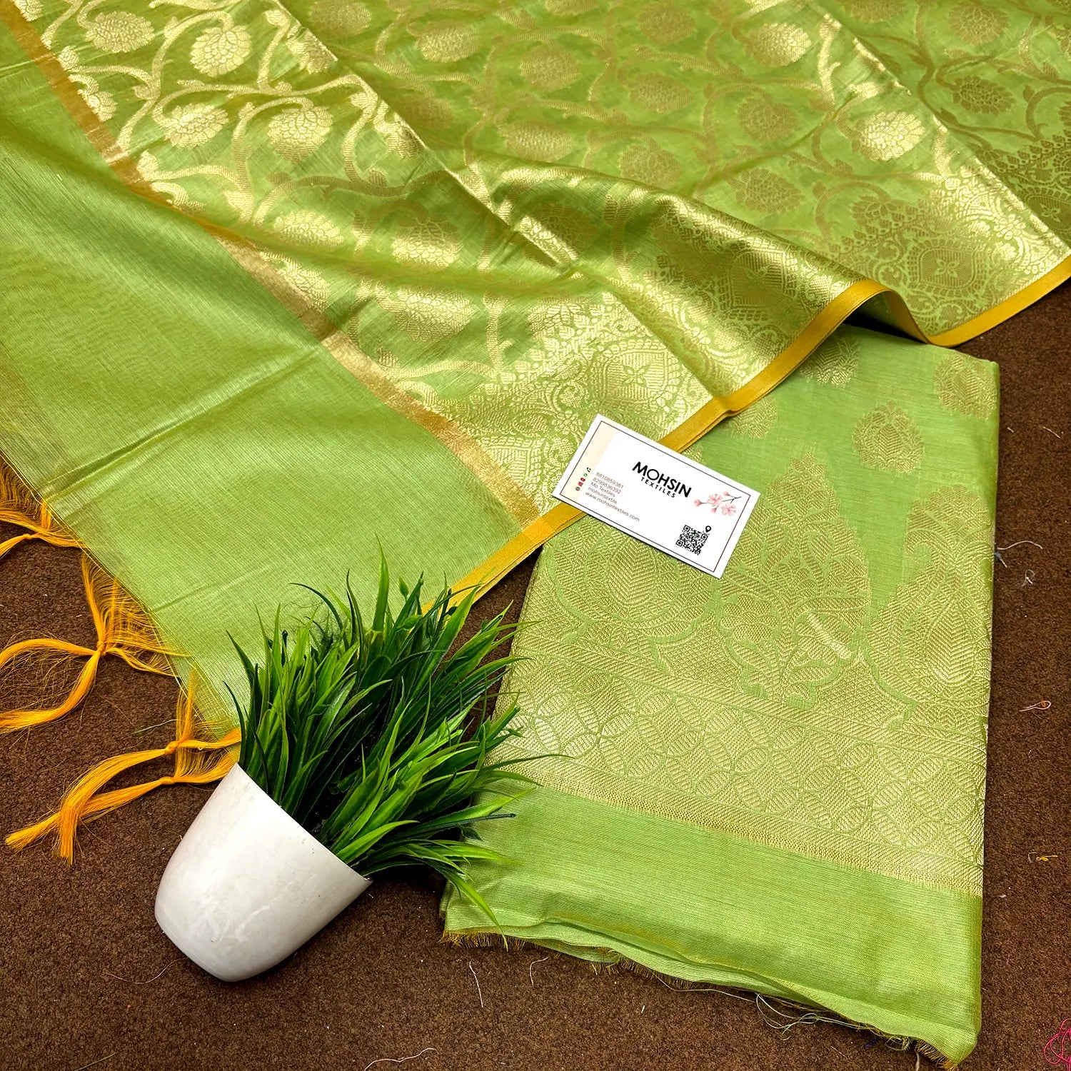 Pista Kalgha Buti Banarasi Silk Suit