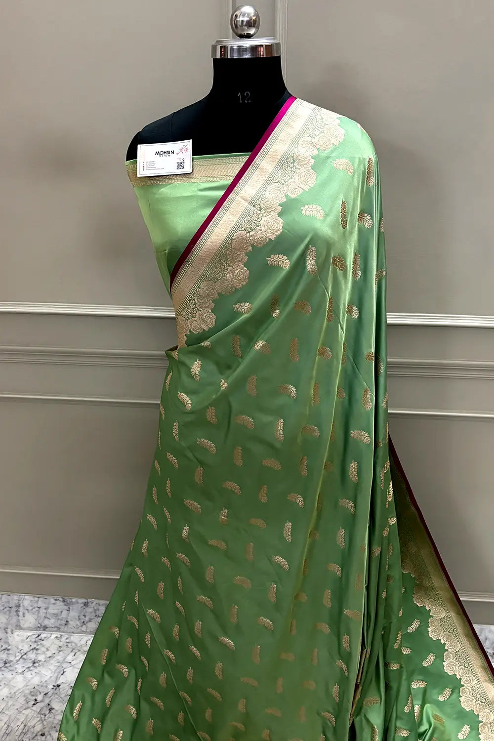 Pista Kanak Buti Katan Mashru Silk Banarasi Saree