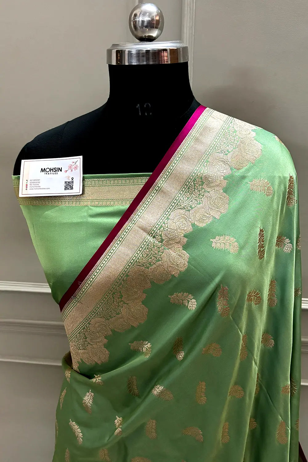 Pista Kanak Buti Katan Mashru Silk Banarasi Saree
