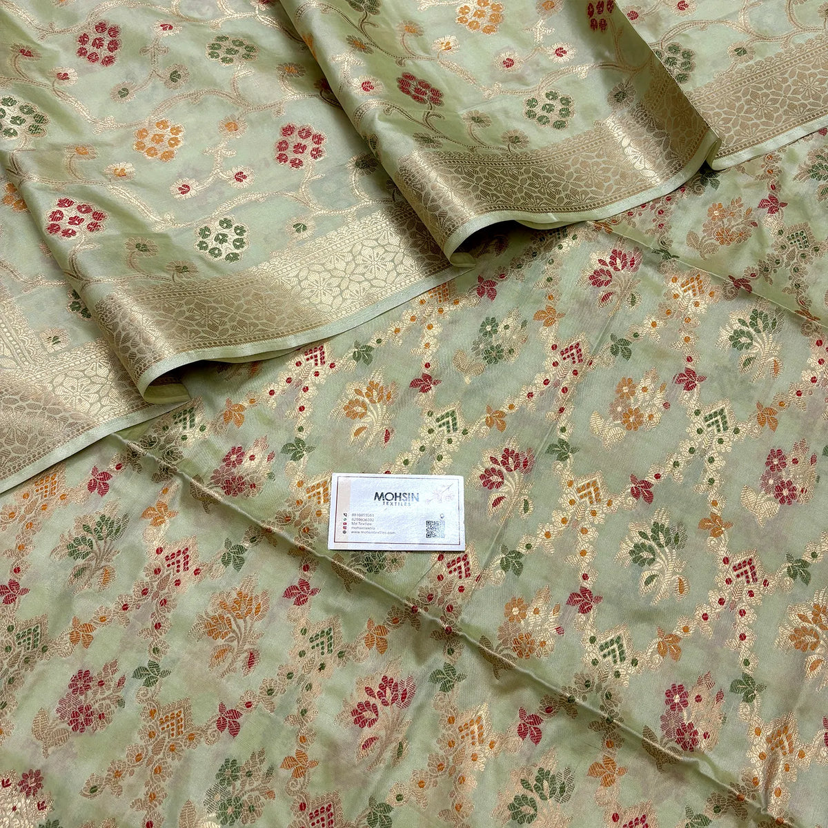 Pista Meenakari Katan Silk Banarasi Suit
