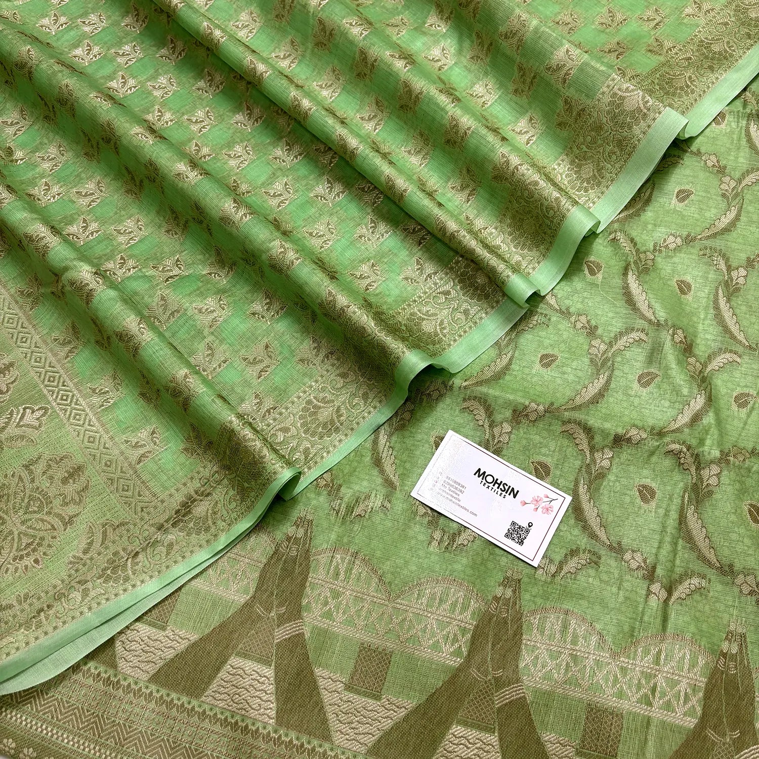 Pista Namo Ghat Cotton Silk Banarasi Suit