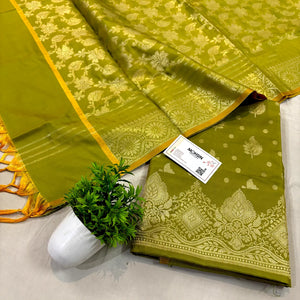 Pista Pankh Buti Satin Silk Banarasi Suit