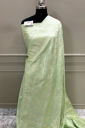 Pista Pi Jaal Katan Silk Banarasi Saree