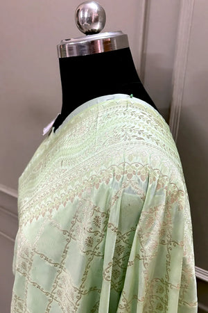 Pista Pi Jaal Katan Silk Banarasi Saree