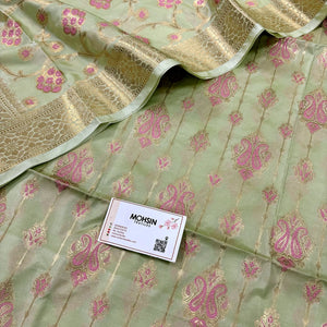 Pista Pink Meena Katan Silk Banarasi Suit