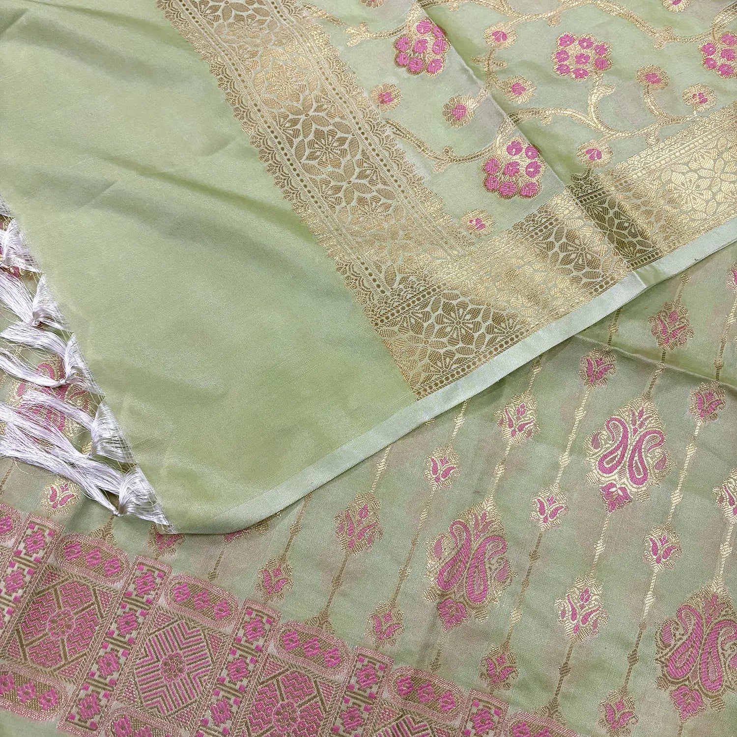 Pista Pink Meena Katan Silk Banarasi Suit