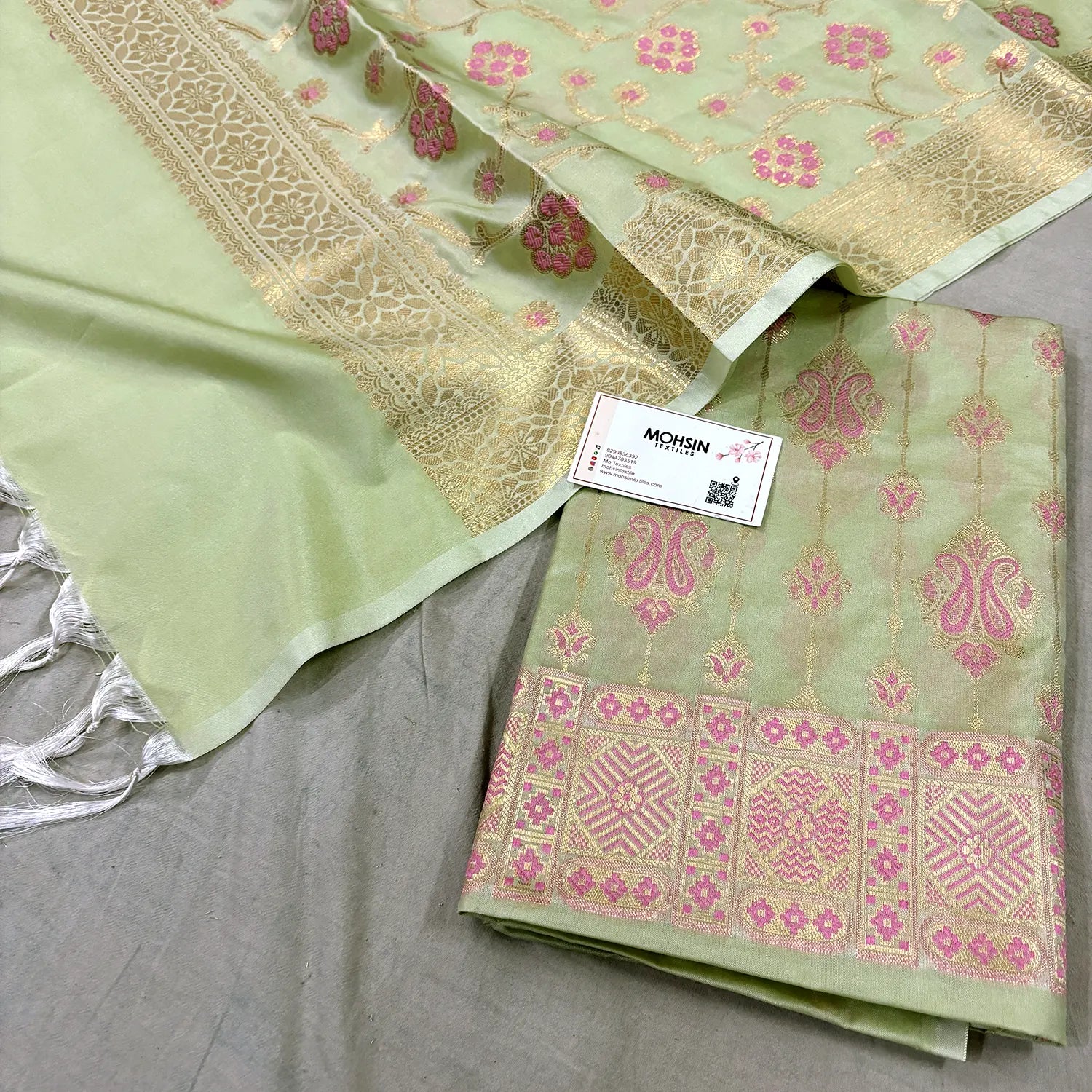Pista Pink Meena Katan Silk Banarasi Suit