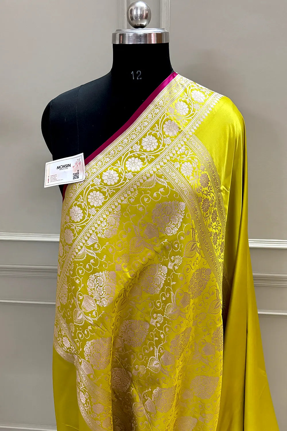 Pista Plain Zari Border Katan Silk Banarasi Saree