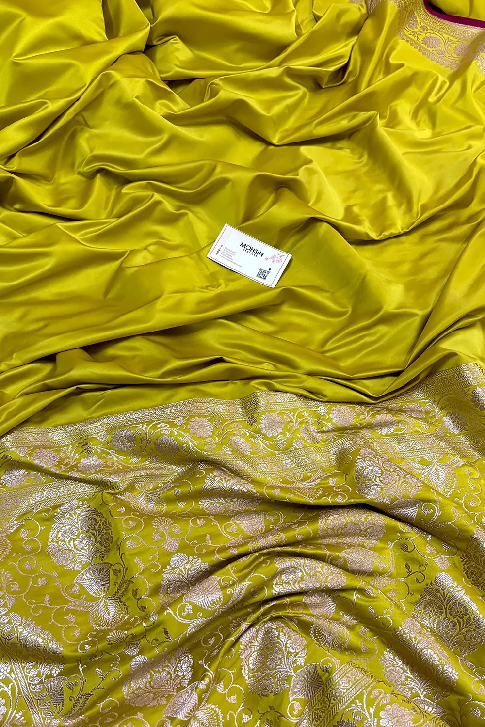 Pista Plain Zari Border Katan Silk Banarasi Saree