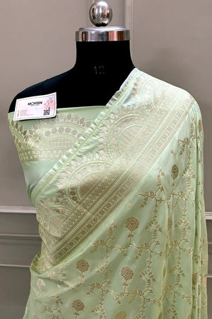Pista Quantum Jaal Katan Silk Banarasi Saree