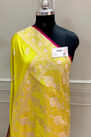 Pista Rose Buti Katan Silk Banarasi Saree