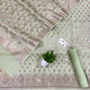 Pista Singhasan Buti Satin Silk Banarasi Suit