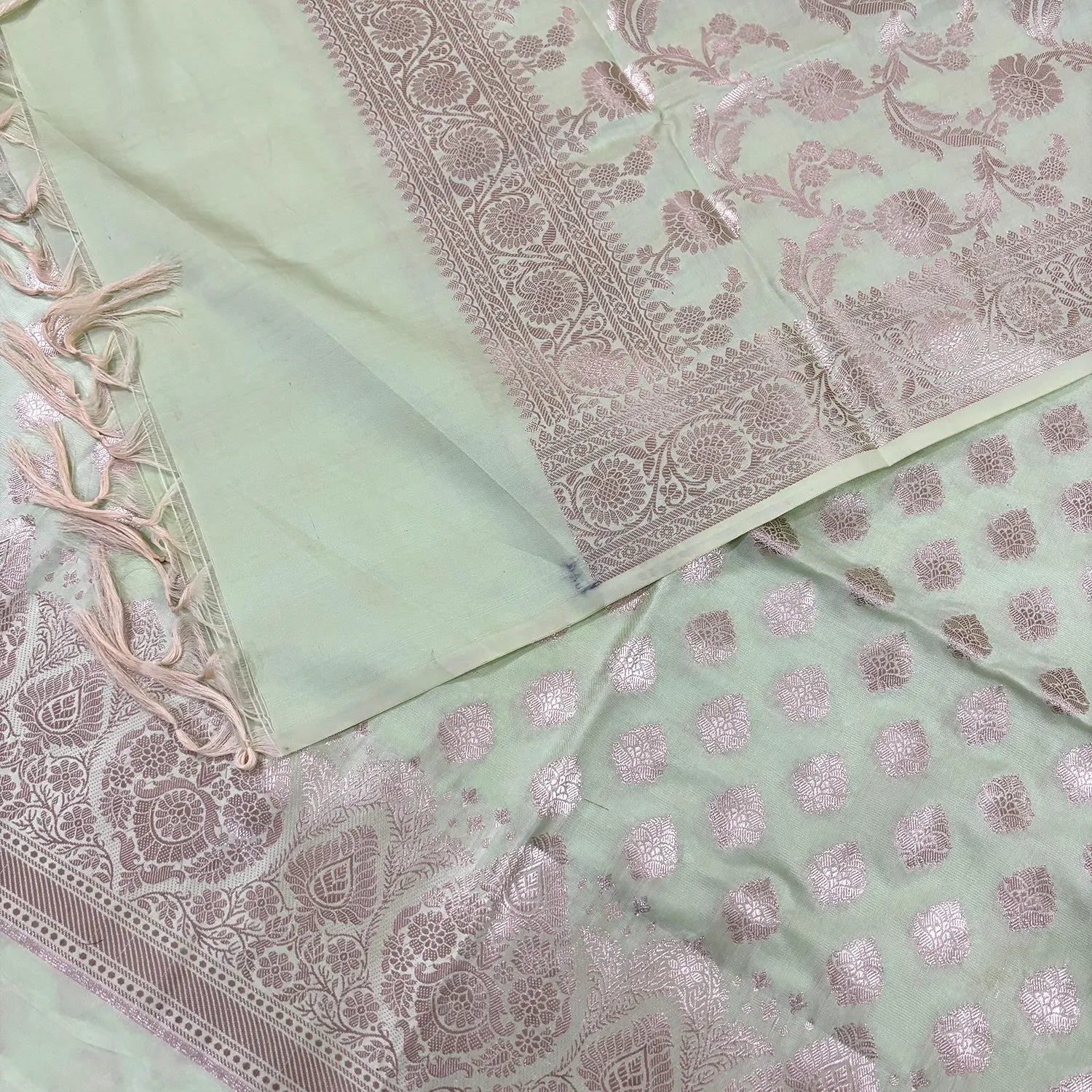 Pista Singhasan Buti Satin Silk Banarasi Suit