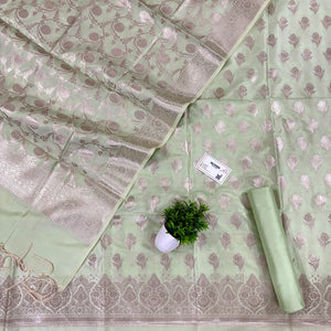 Pista Singhasan Vilas Satin Silk Banarasi Suit