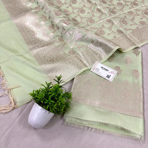 Pista Singhasan Vilas Satin Silk Banarasi Suit