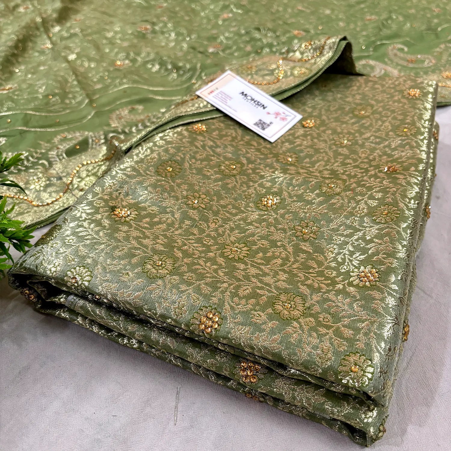 Pista Stone Work Kimkhab Silk Banarasi Gharara