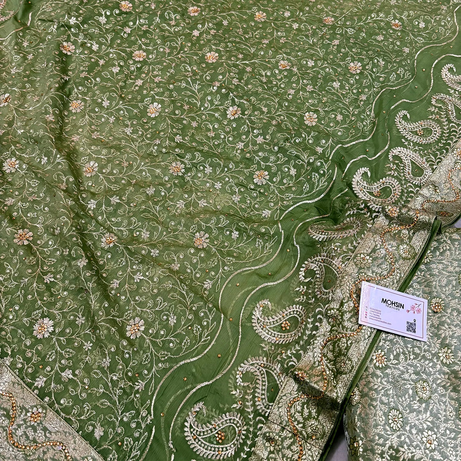 Pista Stone Work Kimkhab Silk Banarasi Gharara