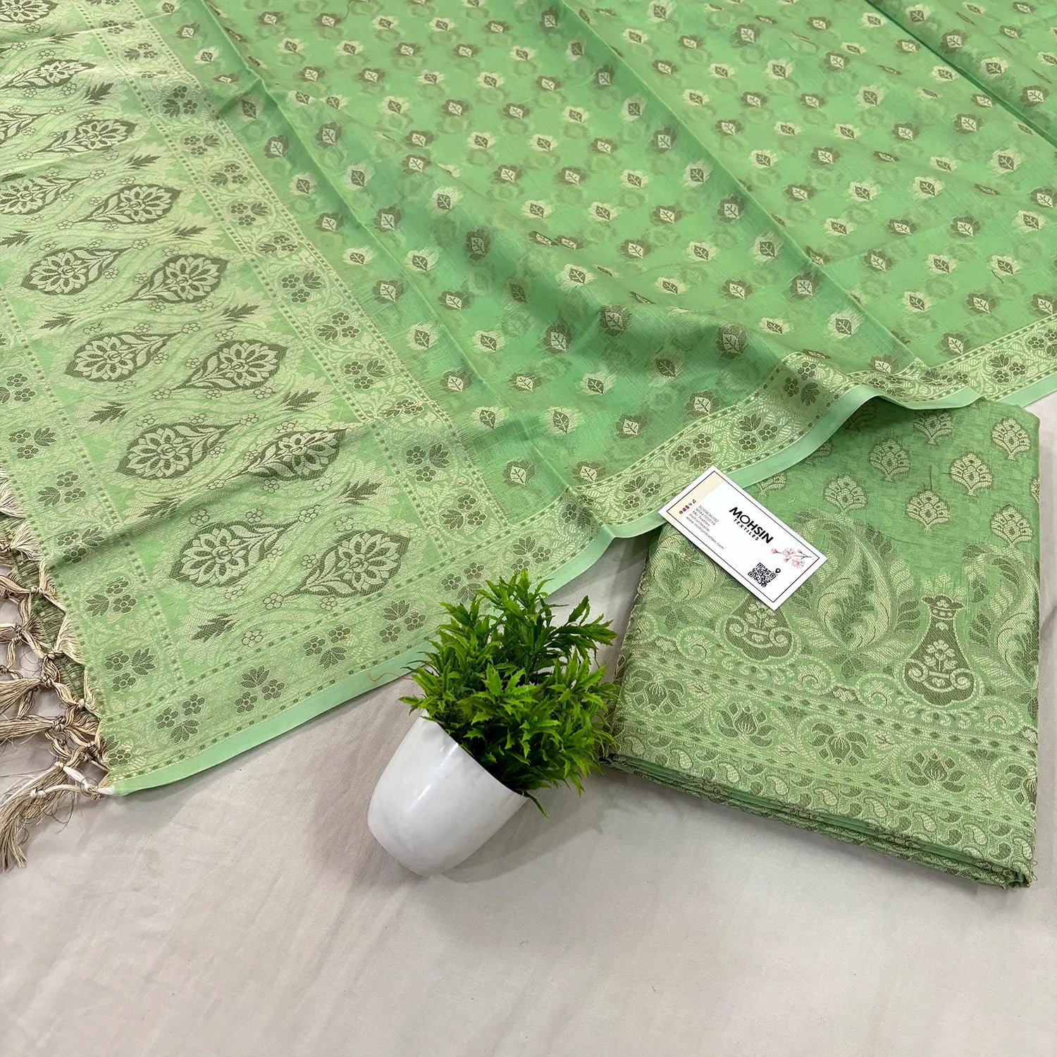 Pista Surahi Tree Cotton Silk Banarasi Suit 