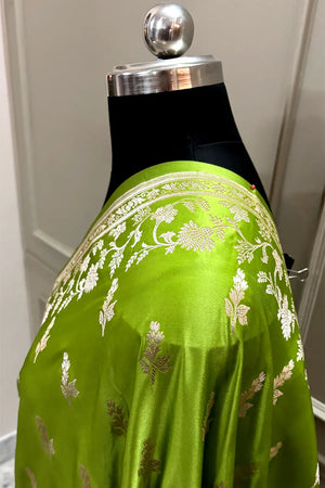 Pista Tejo Katan Silk Banarasi Saree
