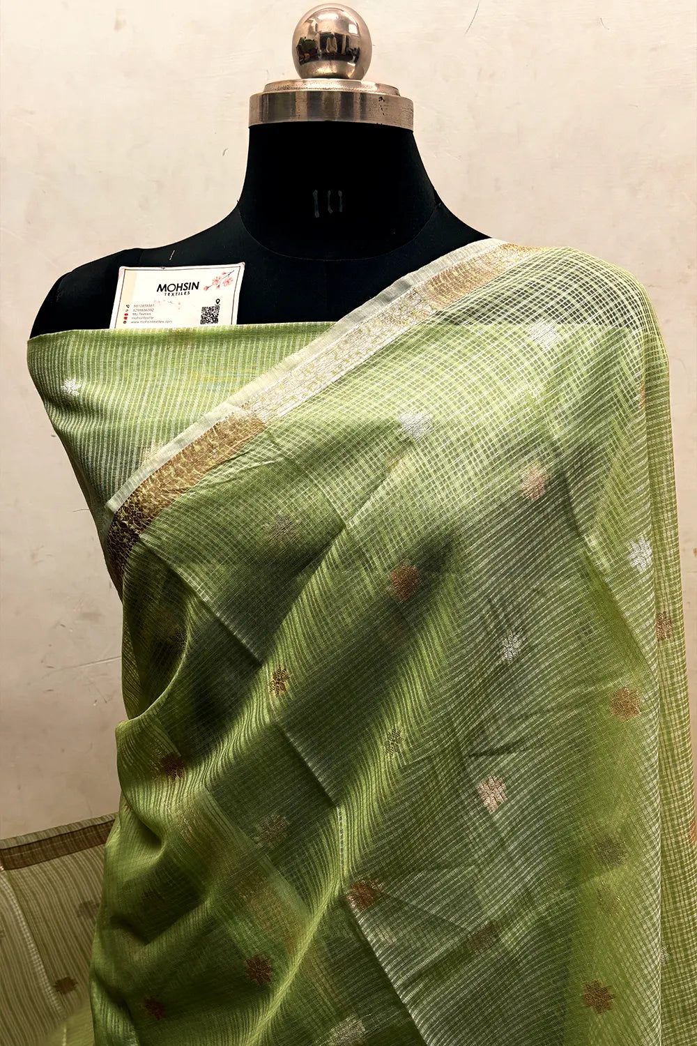 Pista Zari Chanderi Silk Banarasi Saree