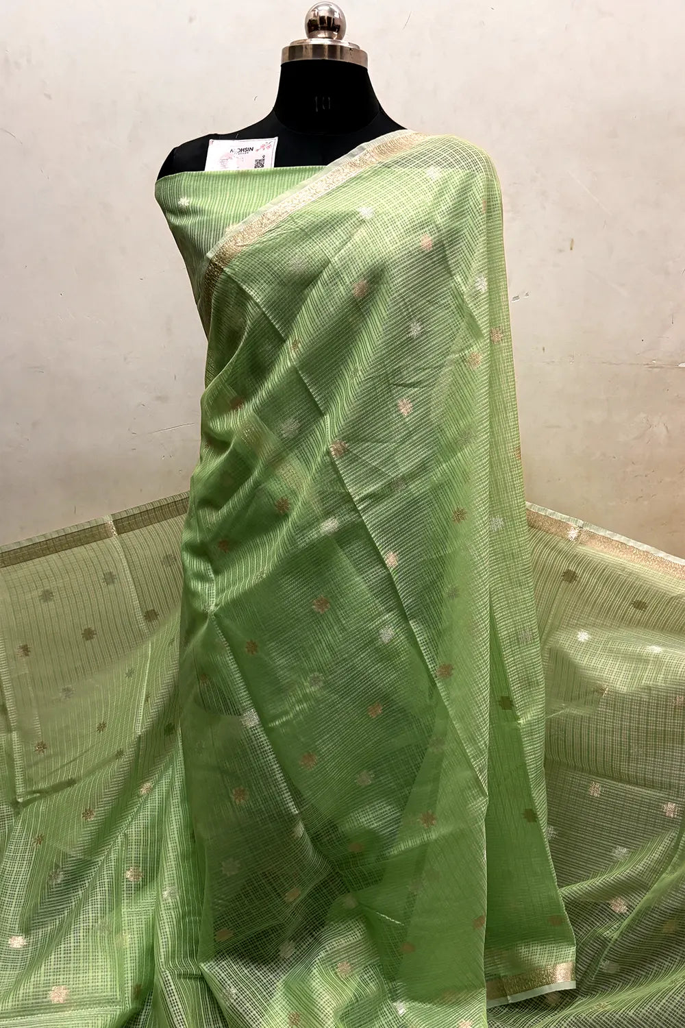 Pista Zari Chanderi Silk Banarasi Saree