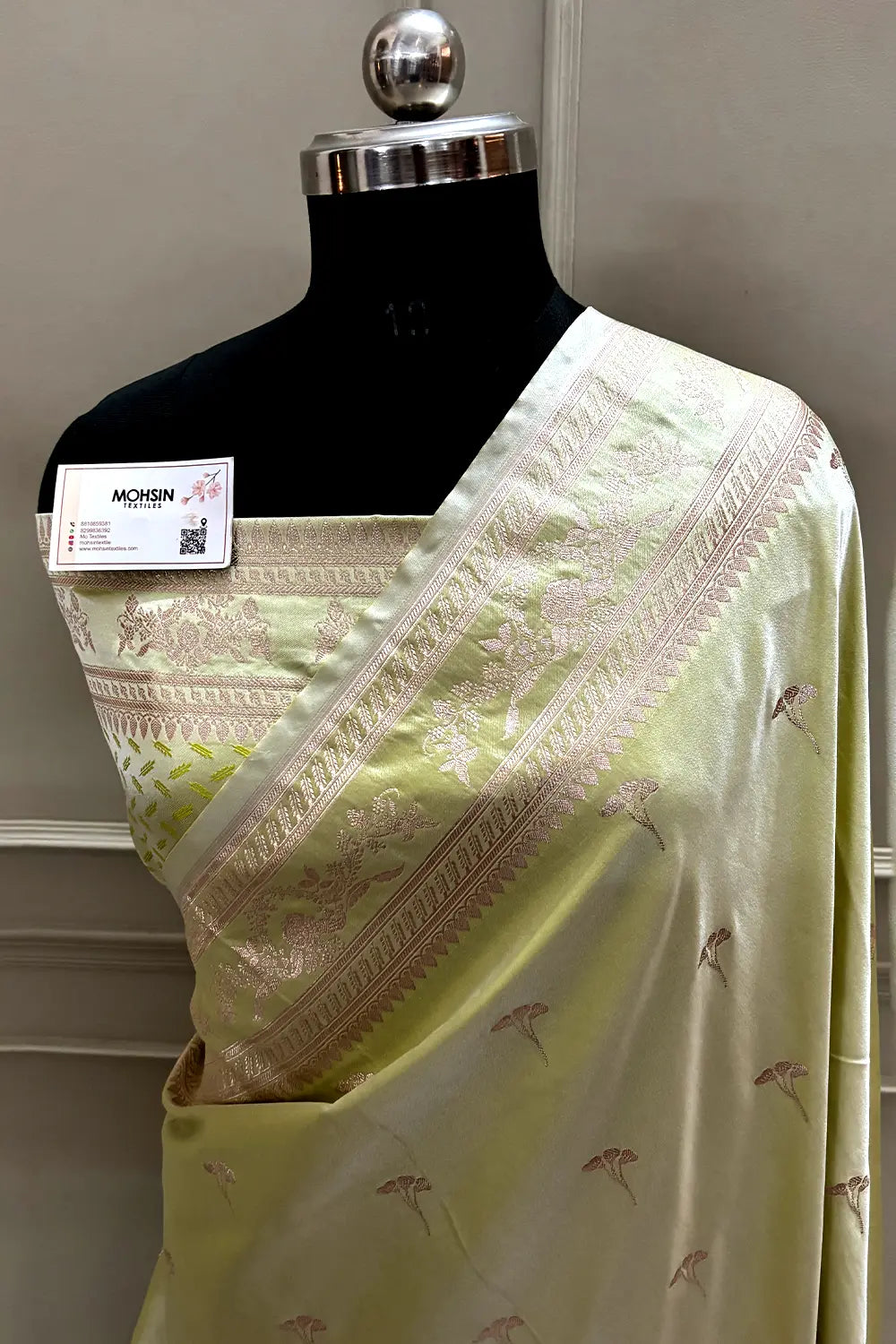 Pista Zari Katan Mashru Silk Banarasi Saree