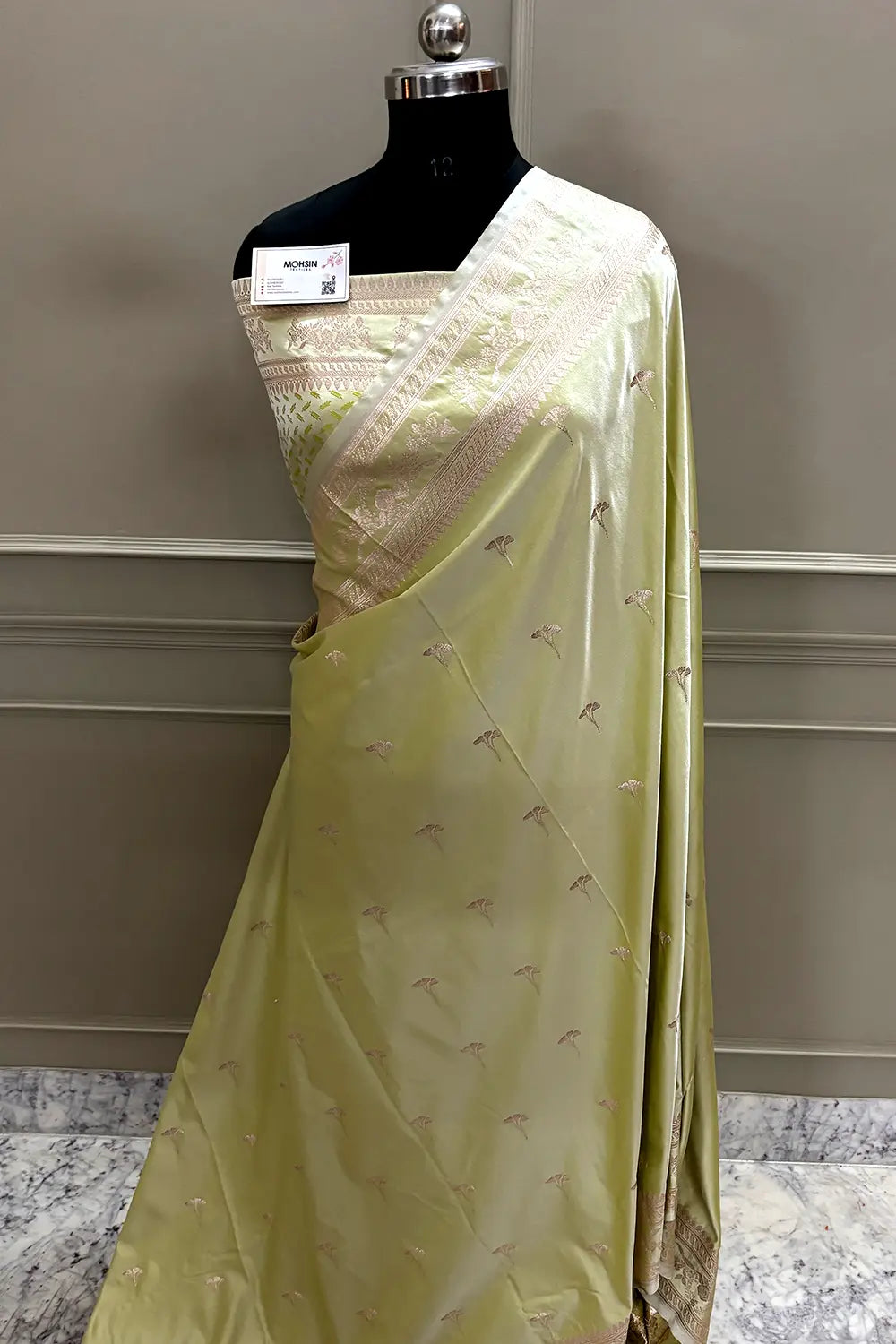 Pista Zari Katan Mashru Silk Banarasi Saree