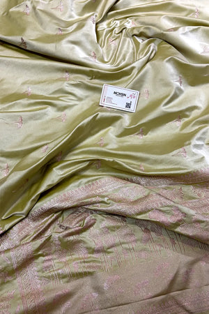 Pista Zari Katan Mashru Silk Banarasi Saree