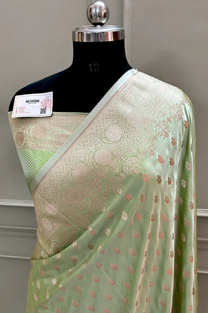 Pista Zari Katan Silk Banarasi Saree