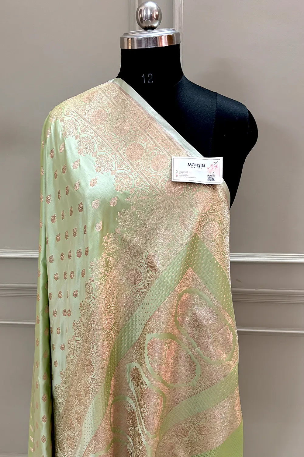 Pista Zari Katan Silk Banarasi Saree