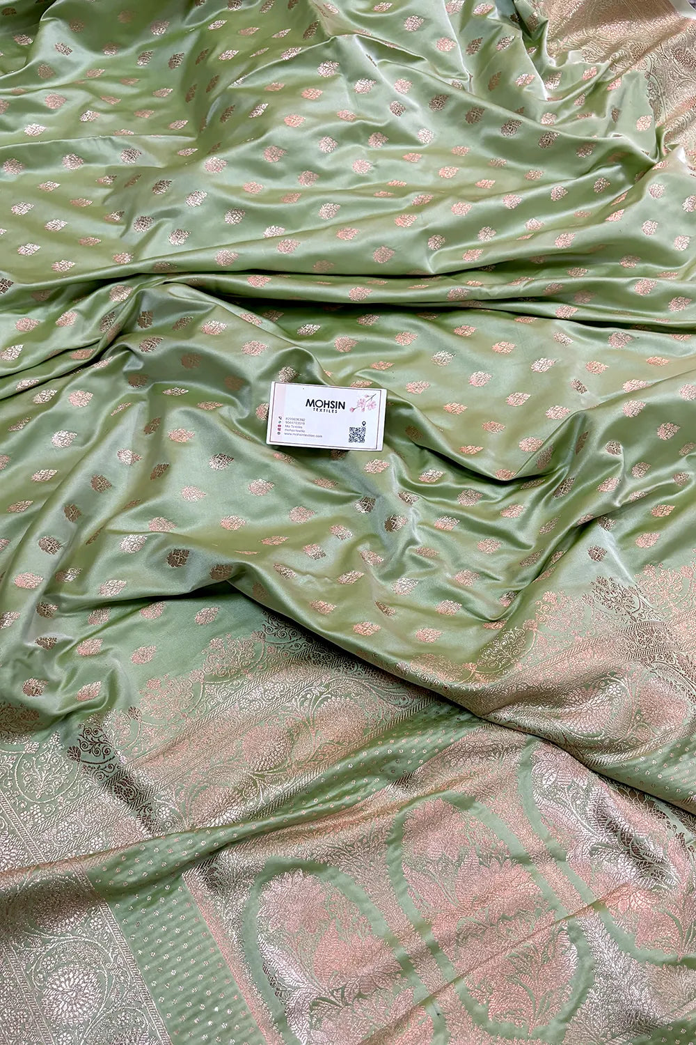 Pista Zari Katan Silk Banarasi Saree