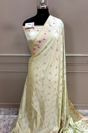 Pista Zari Katan Silk Banarasi Saree