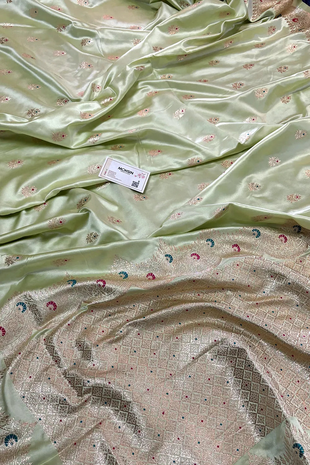 Pista Zari Katan Silk Banarasi Saree