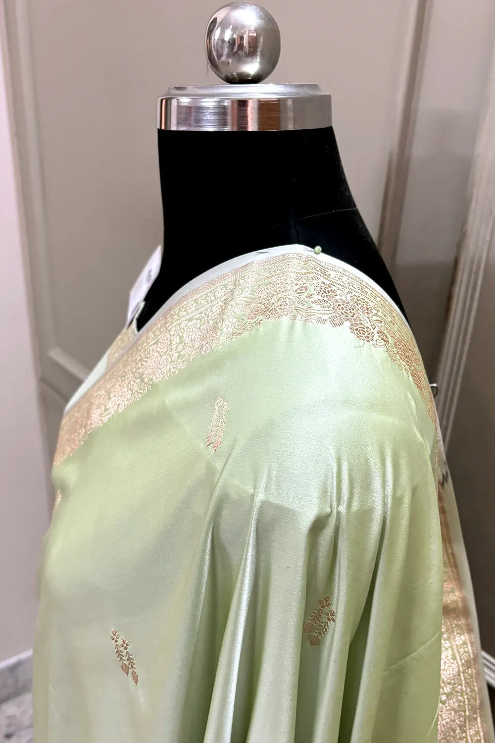 Pista Zari Katan Silk Banarasi Saree