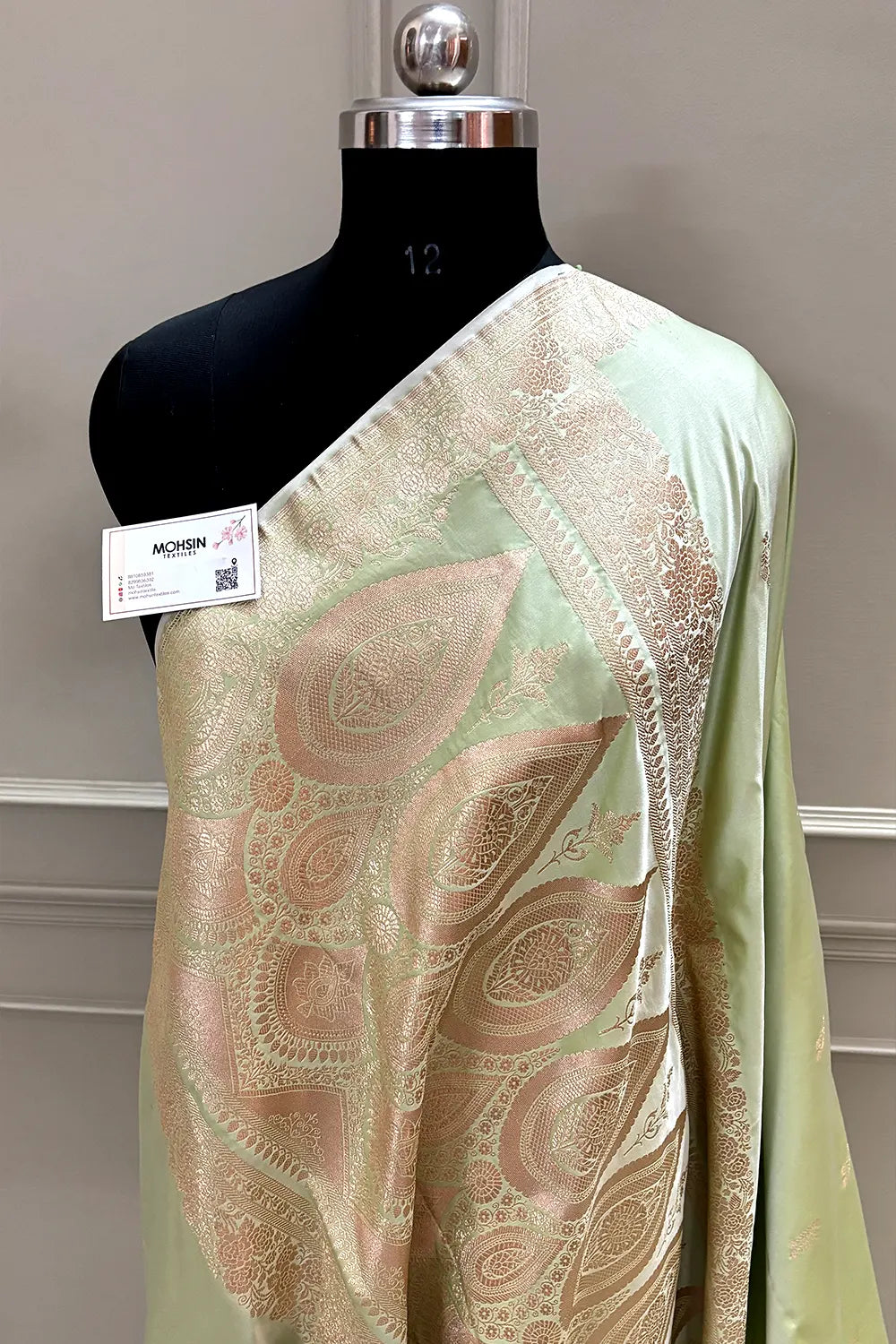 Pista Zari Katan Silk Banarasi Saree