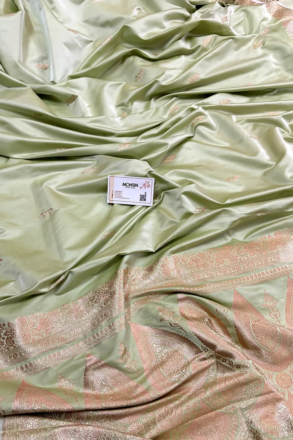 Pista Zari Katan Silk Banarasi Saree