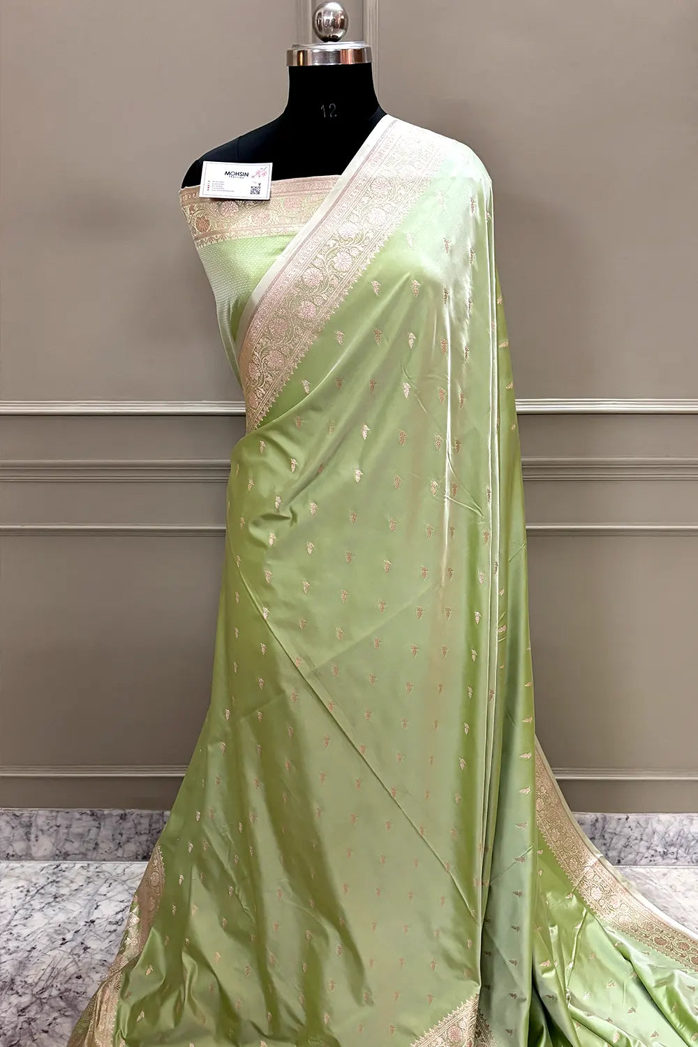 Pista Zari Katan Silk Banarasi Saree